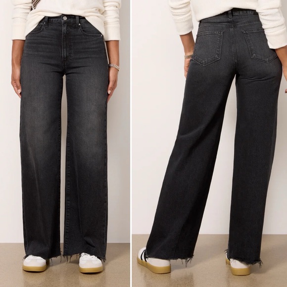 PAIGE Anessa High Rise Wide Leg Jeans in Viper Black Distressed $259 size 27 - Picture 2 of 11